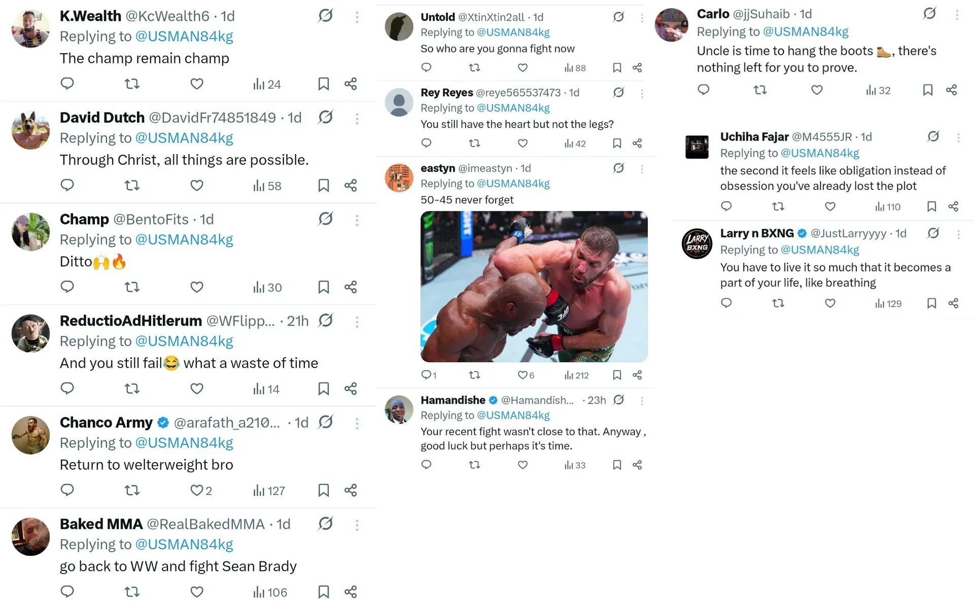 Kamaru Usman fan reactions screengrabs